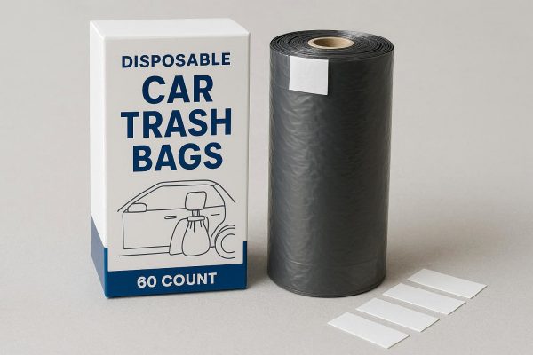 13 Disposable Car Trash Bags Roll with Adhesive Tabs 60 Count