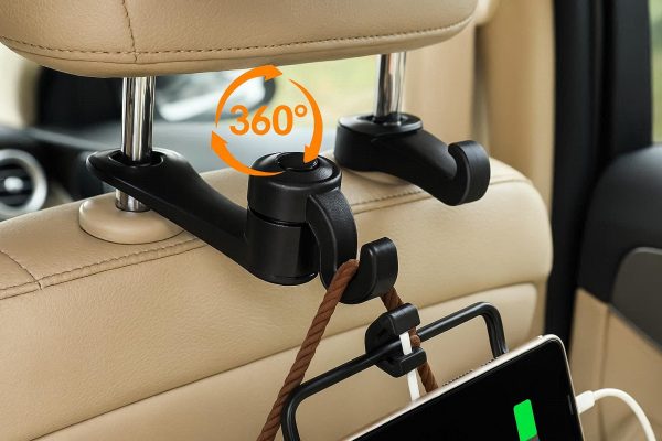 2 Multi Function Car Headrest Hook with 360 Degree Swivel