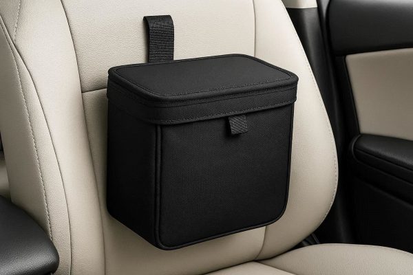 9 Leak Proof Car Trash Can with Adhesive Strap and Lid